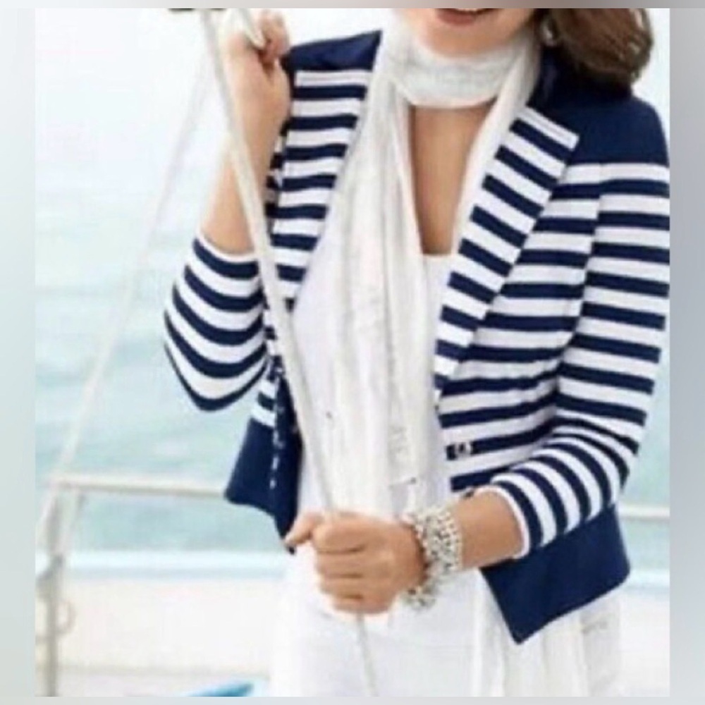 White House Black Market Navy and White Striped Blazer - Size 8